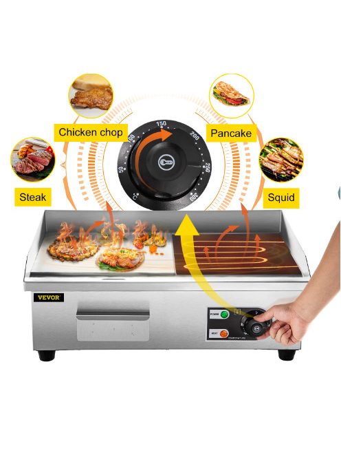 Electric Flat Top Grill Electric Countertop Griddle Grill Stainless Steel Flat Griddle Hotplate BBQ Kitchen