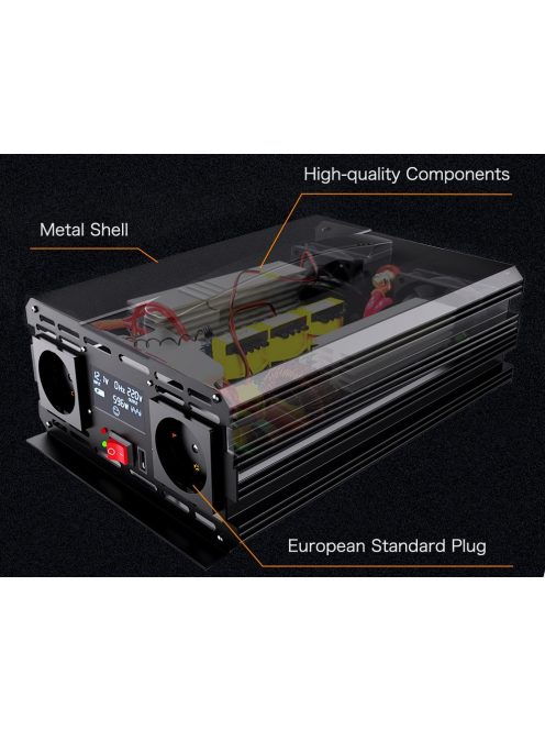2000W 12V Tiszta szinuszos inverter, rádiós távirányítóval, folyamatos működésre optimalizált