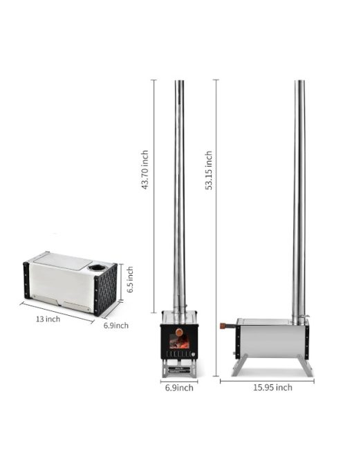 Hordozható mini fatüzelésű kályha, kemping tűzhely, fűtésre és főzésre rozsdamentes acélból