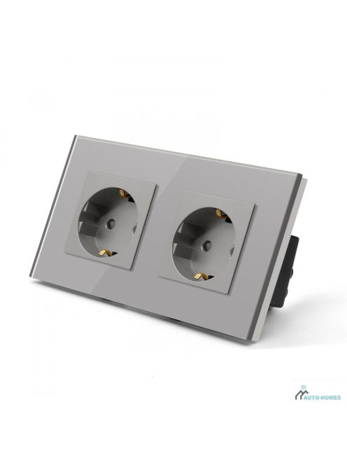 Double Wall Power Plug Crystal Glass Panel EU Standard Electrical Double Socket  Grey