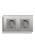 Double Wall Power Plug Crystal Glass Panel EU Standard Electrical Double Socket  Grey