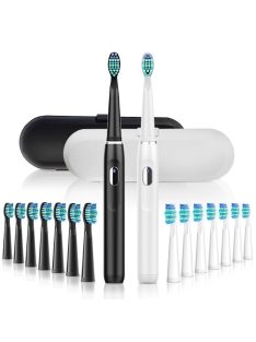   Sonic Electric Toothbrush MEGA KIT: 2x SG-551 white and black,  with 16 pcs heads, 2 pcs bags