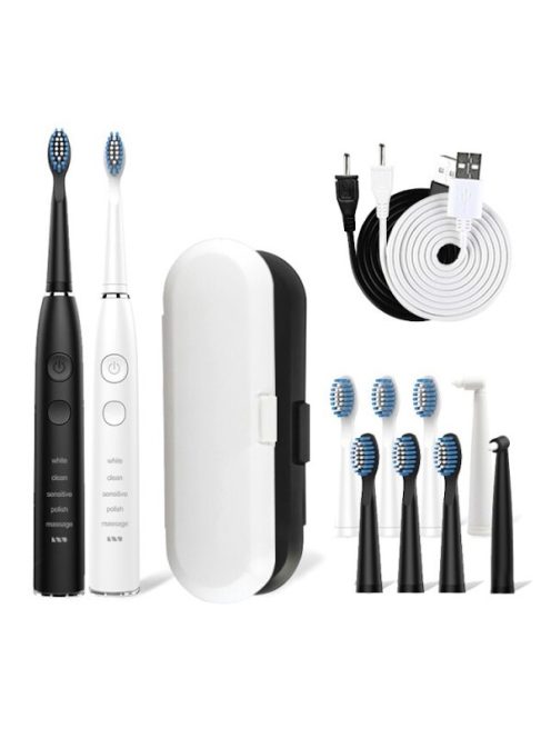 Premium Sonic Electric Toothbrush Set, SG-575 White and Black , 10 heads, 2 Bag, SEAGO